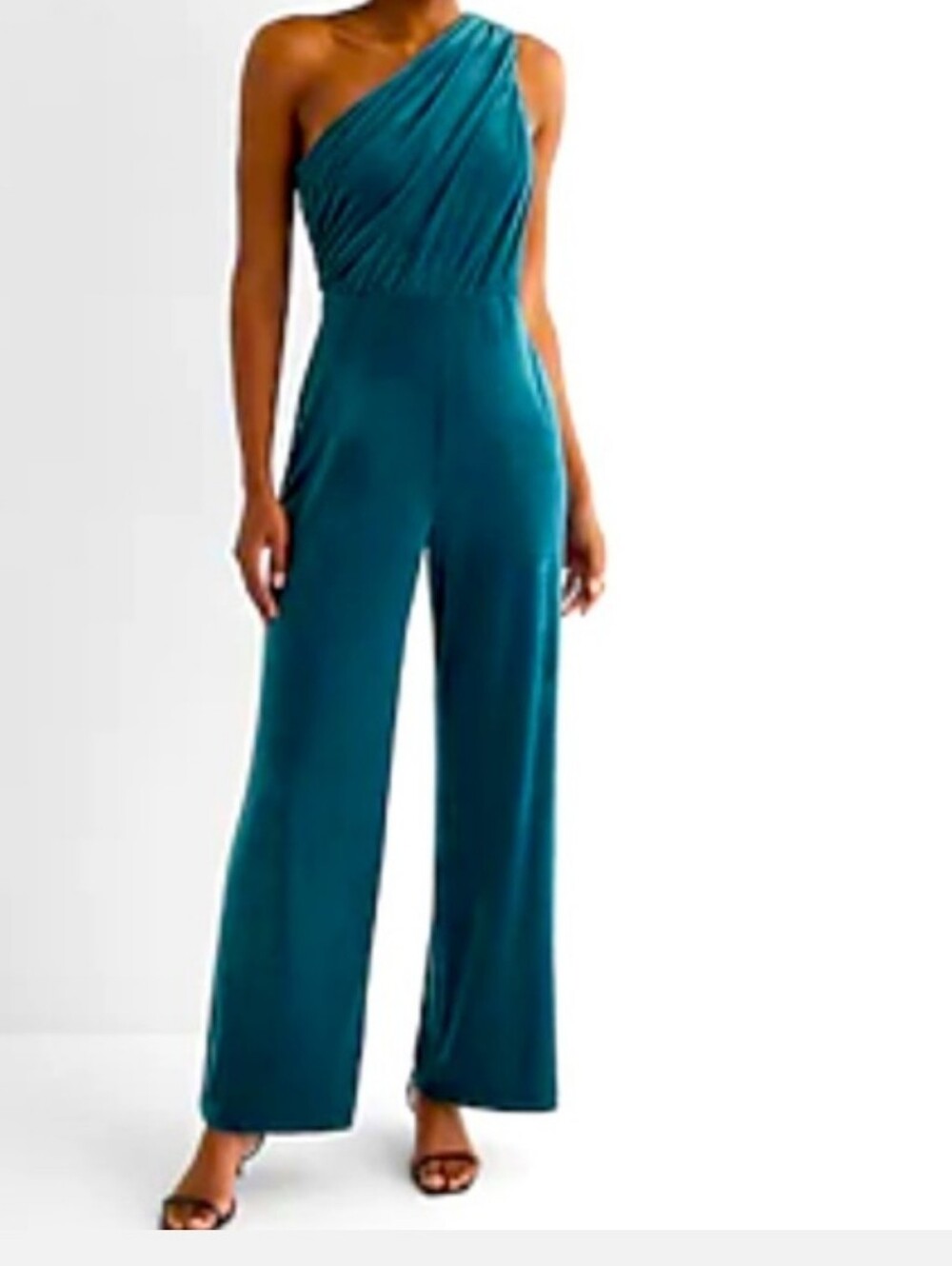 One-Shoulder Deep Emerald Green Wide-Leg Jumpsuit